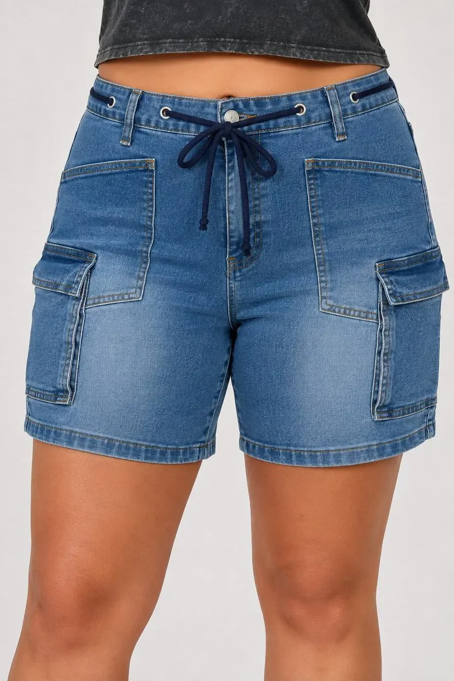 Flamingals Cargo Denim Jean Shorts Rope Tie 3XL 16/18 NWT